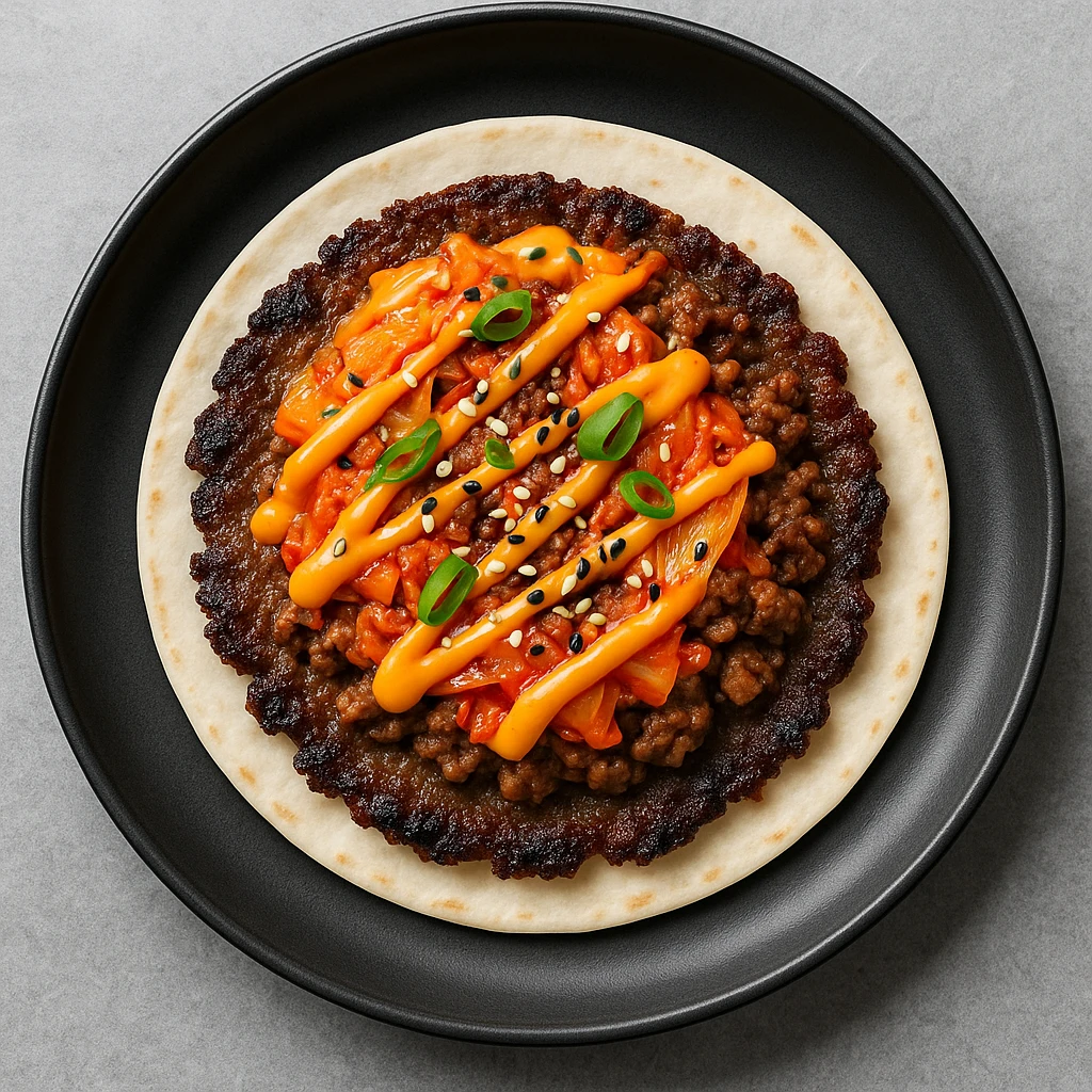 Korean BBQ smash burger taco