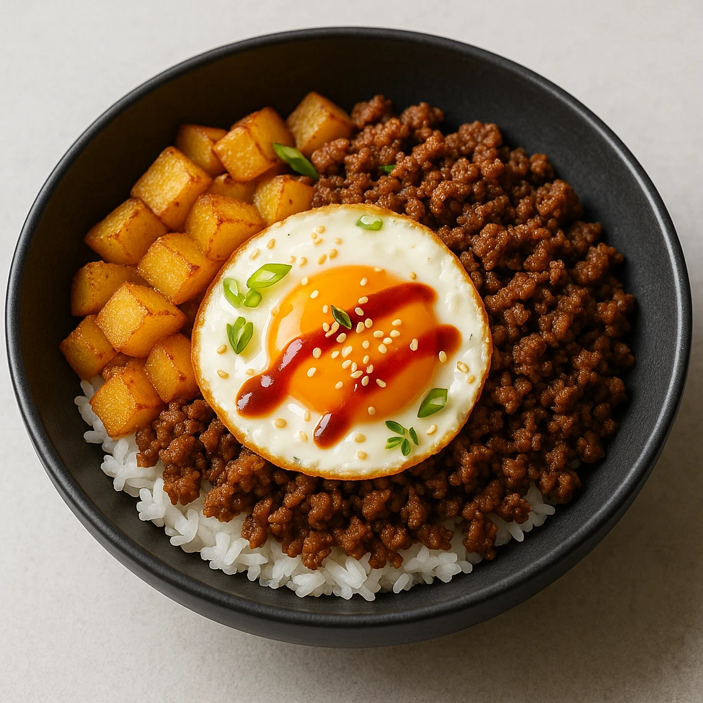 Korean-inspired ground beef and crispy potato