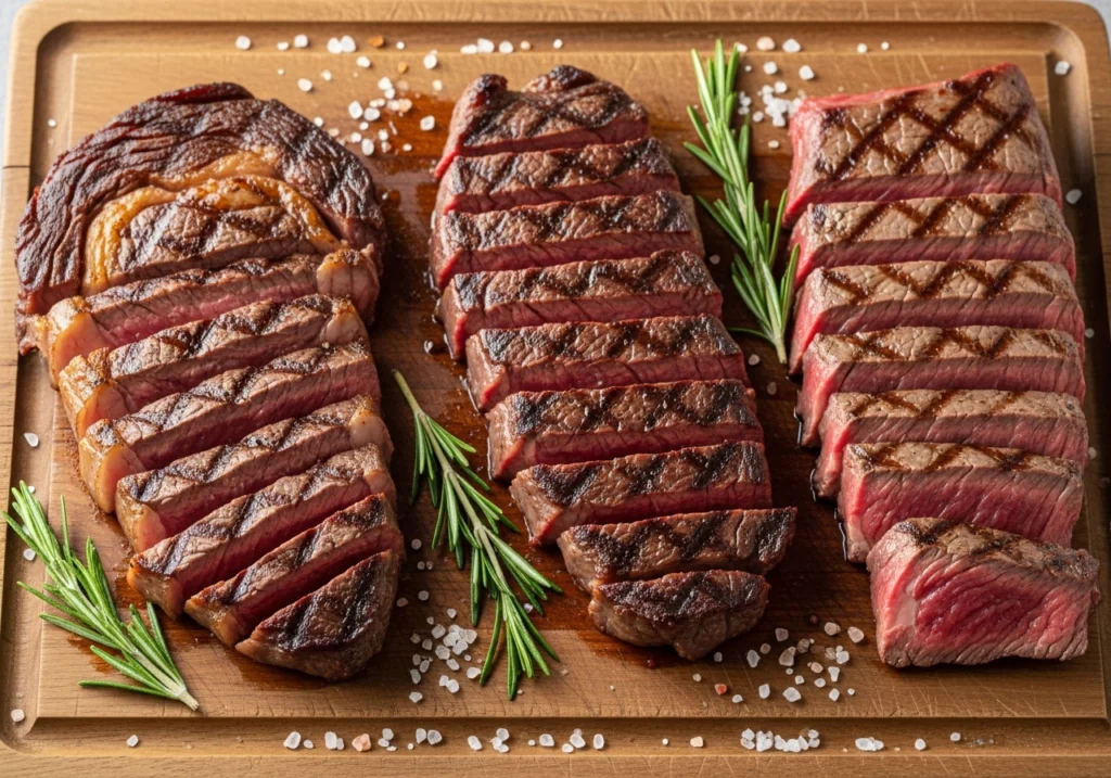 Beautifully plated grilled steak cuts 